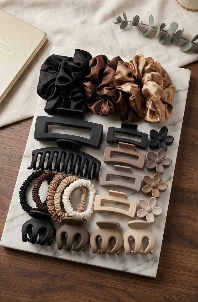 korean hair accessories set for women & girls combo set of  (rubberband ,claw clip combo of small and big clature 12